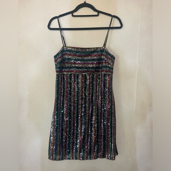 Altar'd State size M Braelynn rainbow sequin mini dress w/ adjustable straps EUC - Picture 4 of 8